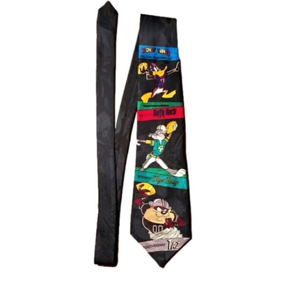 Looney Tunes Mania 90’s Vintage Football Necktie Black Background - Picture 1 of 5
